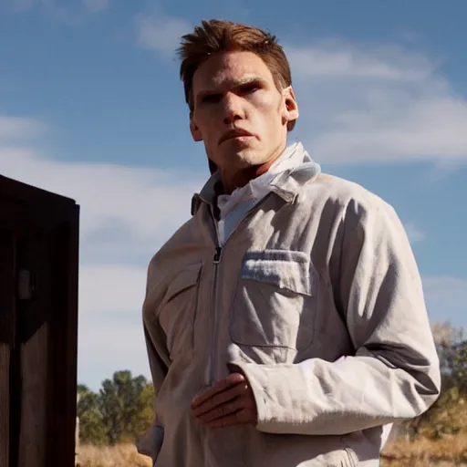 Image similar to Live Action Still of Jerma in Breaking Bad, real life, hyperrealistic, ultra realistic, realistic, highly detailed, epic, HD quality, 8k resolution, body and headshot, film still