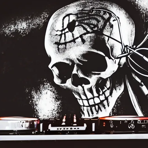 Image similar to a skull on the dj decks