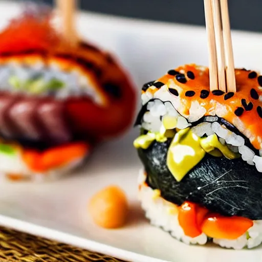 Image similar to sushi on a burger