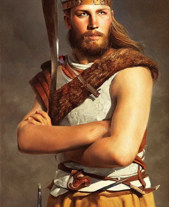 Prompt: portrait of a handsome young viking warrior, art by denys tsiperko and bogdan rezunenko and franz xaver kosler, hyperrealism