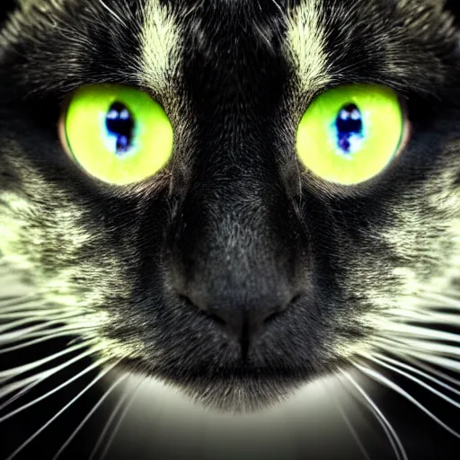 Prompt: portrait mugshot of a sad looking black bombay cat, green shiny eyes, digital art, symmetrical face, hd, wallpaper, 4 k