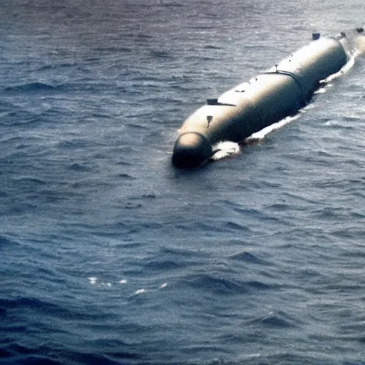 Prompt: underwater view of nuclear submarine silently patrolling in the ocean