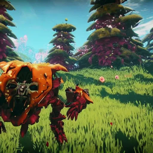 Image similar to corrupted sentinel enjoying picking up flower on infested planet in no man's sky