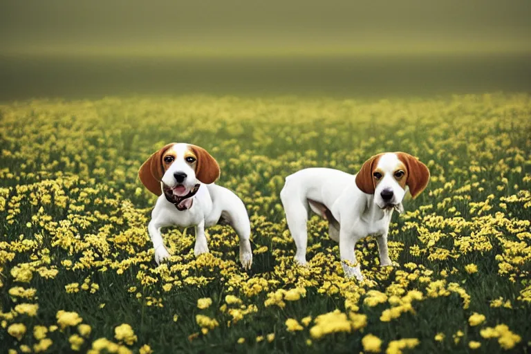 Image similar to white and brown beagle dog playing a flowery field by Hsiao-Ron Cheng