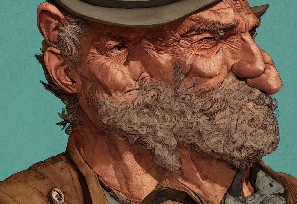 Image similar to handmade illustration of a portrait of an archetypical Old West cowboy, male, detailed face, anatomically correct, line art, ink, watercolor by Kilian Eng and by Jake Parker, winning-award masterpiece, fantastic, octane render, 8K HD Resolution, High quality image