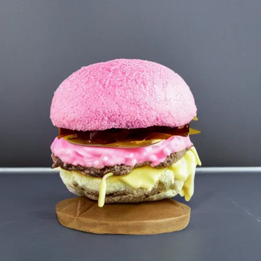 Prompt: a cotton candy burger.