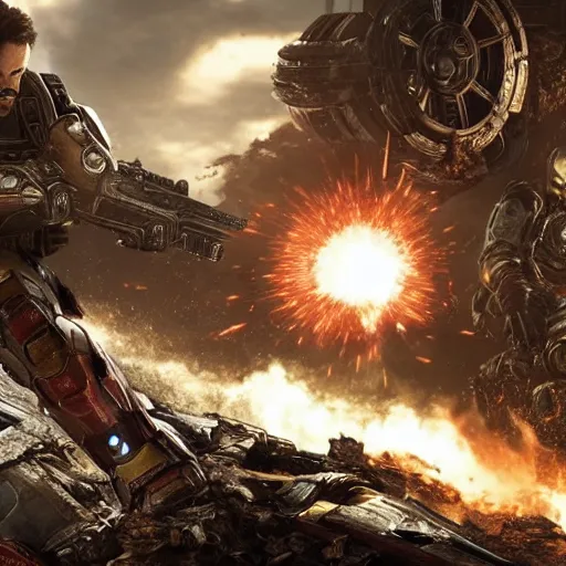 Image similar to iron man in gears of war 4 k detailed super realistic