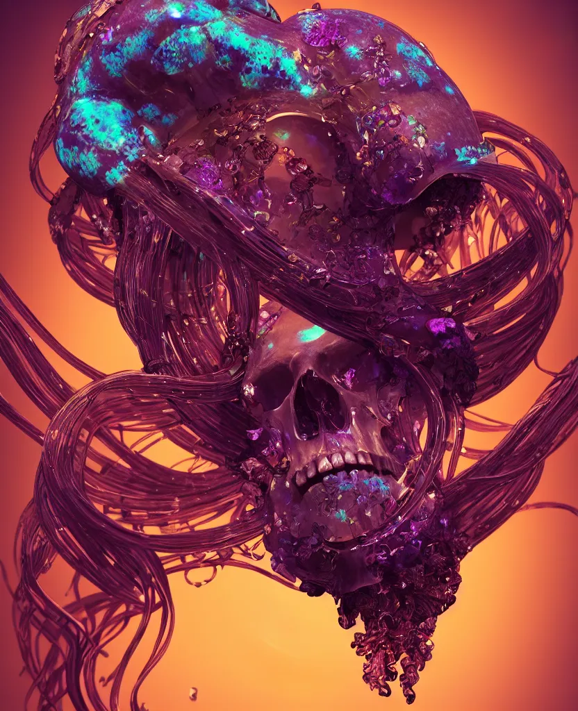 Image similar to goddess close-up portrait animal skull. jellyfish phoenix head, nautilus, orchid, skull, betta fish, bioluminiscent creatures, intricate artwork by Tooth Wu and wlop and beeple. octane render, trending on artstation, greg rutkowski very coherent symmetrical artwork. cinematic, hyper realism, high detail, octane render, 8k