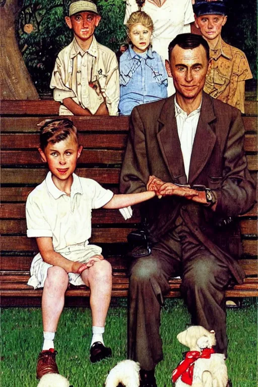 Prompt: Forrest Gump painted by Norman Rockwell