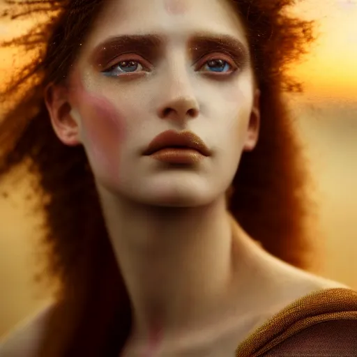 Image similar to photographic portrait of a stunningly beautiful renaissance female with abstract makeup in soft dreamy light at sunset, contemporary fashion shoot, by edward robert hughes, annie leibovitz and steve mccurry, david lazar, jimmy nelsson, breathtaking, 8 k resolution, extremely detailed, beautiful, establishing shot, artistic, hyperrealistic, beautiful face, octane render