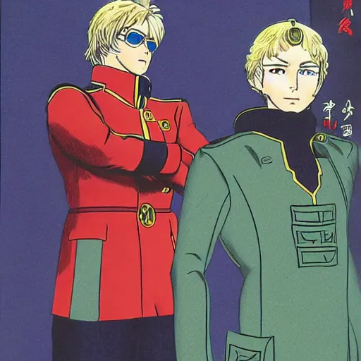 Prompt: a portrait of char aznable and garma zabi , drawn by Yoshikazu Yasuhiko, gundam gto , 0079