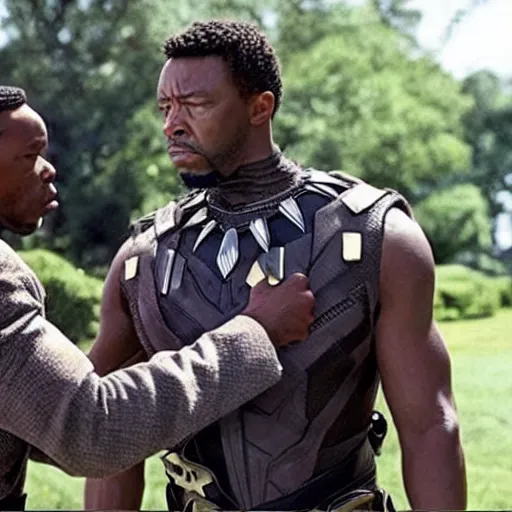 Prompt: a still of from the movie turner & hooch crossover with the movie the black panther