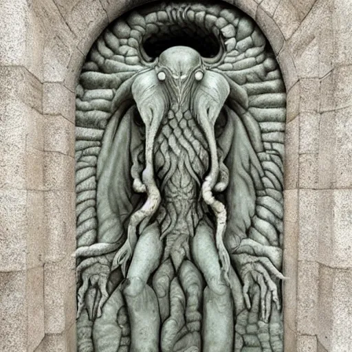 Image similar to a gateway to heaven in a surreal and organic stone monument to cthulhu