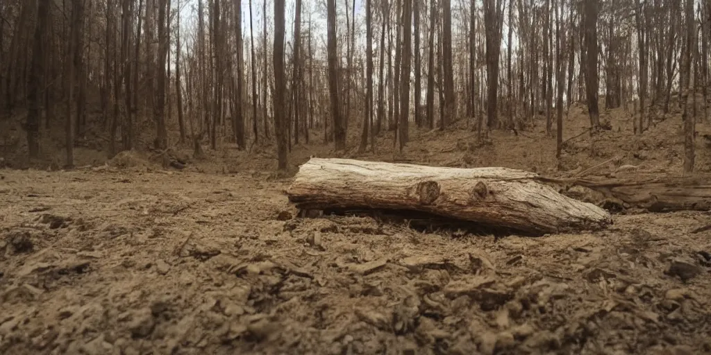 Prompt: ominous log of wood floating in a dusty scenery, dangerous aura, low angle shot