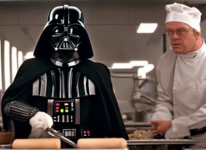 Image similar to film still of Darth Vader working as a chocolatier in the new Star Wars movie, 4k