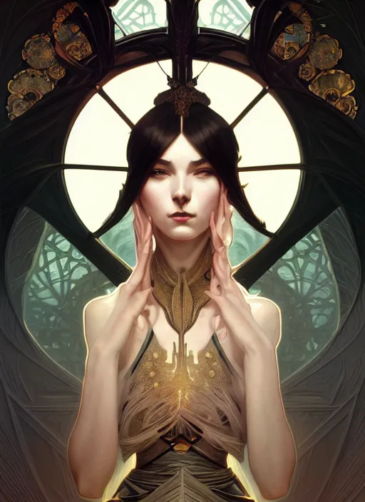 Image similar to symmetry!! portrait of pandora, dark fantasy, intricate, elegant, highly detailed, my rendition, digital painting, artstation, concept art, smooth, sharp focus, illustration, art by artgerm and greg rutkowski and alphonse mucha and huang guangjian and android jones and sachin teng