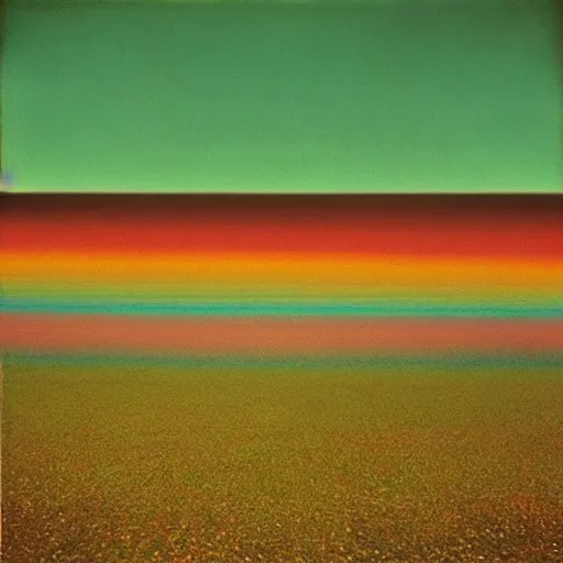 Image similar to serenity green landscape with Rainbow by Rinko Kawauchi, Saudek, Beksinski