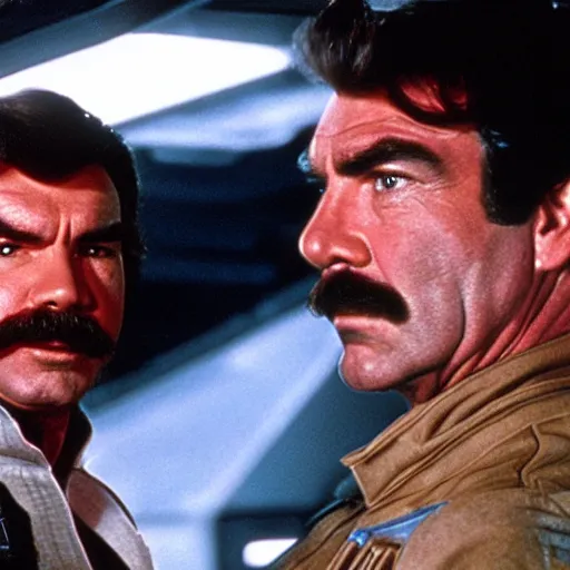 Image similar to A still of Tom Selleck as Han Solo from Star Wars The Empire Strikes Back. Extremely detailed. Beautiful. 4K. Award winning.