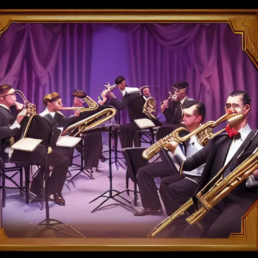 Prompt: 1940's Jazz band playing a show, photorealistic art, hd, 8k, cinematic lighting, intricate details, high definition