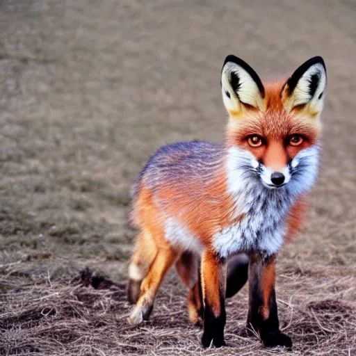 Image similar to 35mm photo of a fox with a top hap