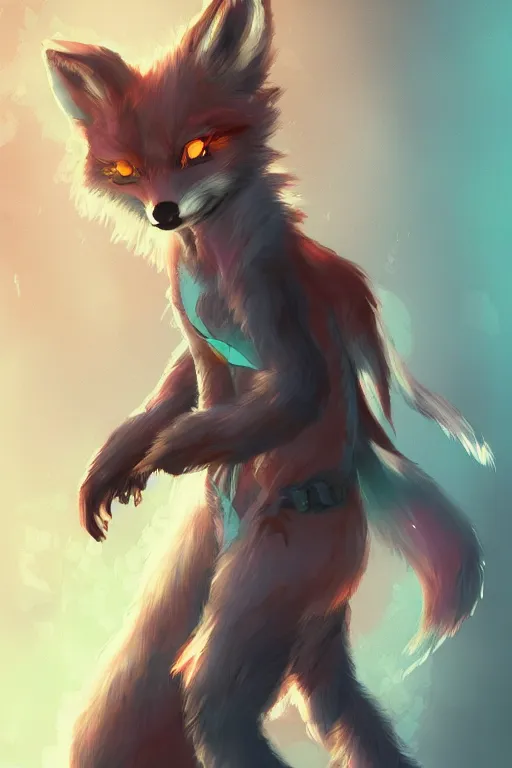 Image similar to a fox fursona, trending on artstation, by kawacy, furry art, digital art, cyberpunk, high quality, backlighting