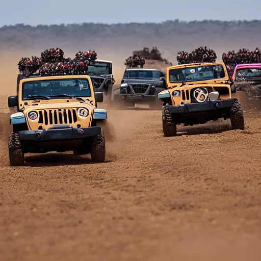 Image similar to a jeep racing aginst stampede in africa