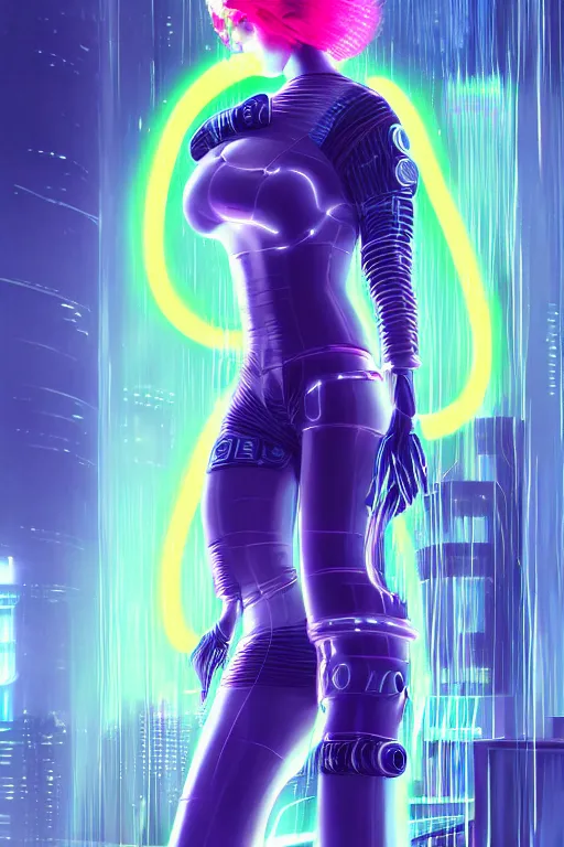 Image similar to portrait futuristic stylish cyberpunk young female clown, in futuristic rainny thunder flashing tokyo rooftop cyberpunk night, ssci-fi, fantasy, intricate, very very beautiful, elegant, neon light, highly detailed, digital painting, artstation, concept art, soft light, hdri, smooth, sharp focus, illustration, art by tian zi and craig mullins and WLOP and alphonse mucha