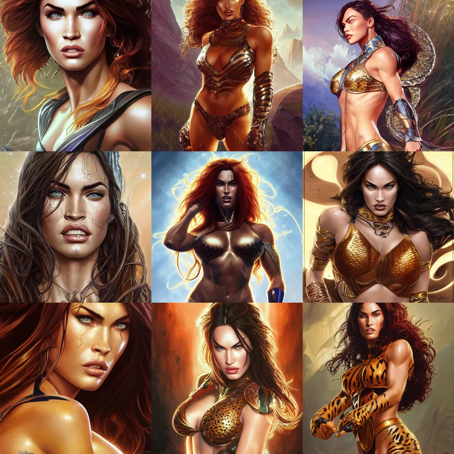 Prompt: ultra realistic illustration of megan fox as cheetara from thundercats, intricate, elegant, highly detailed, digital painting, artstation, concept art, smooth, sharp focus, illustration, art by artgerm and greg rutkowski and alphonse mucha