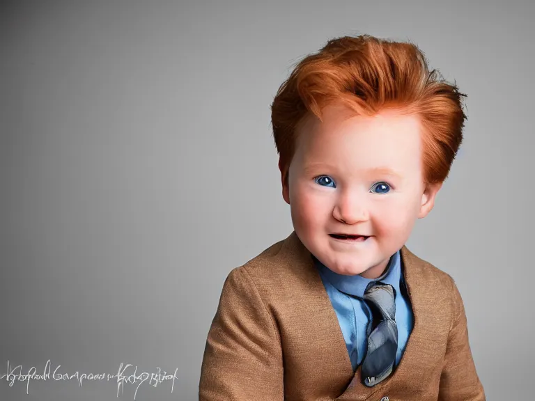 Image similar to close - up portrait of conan o'brien baby lookalike, studio photography, high resolution