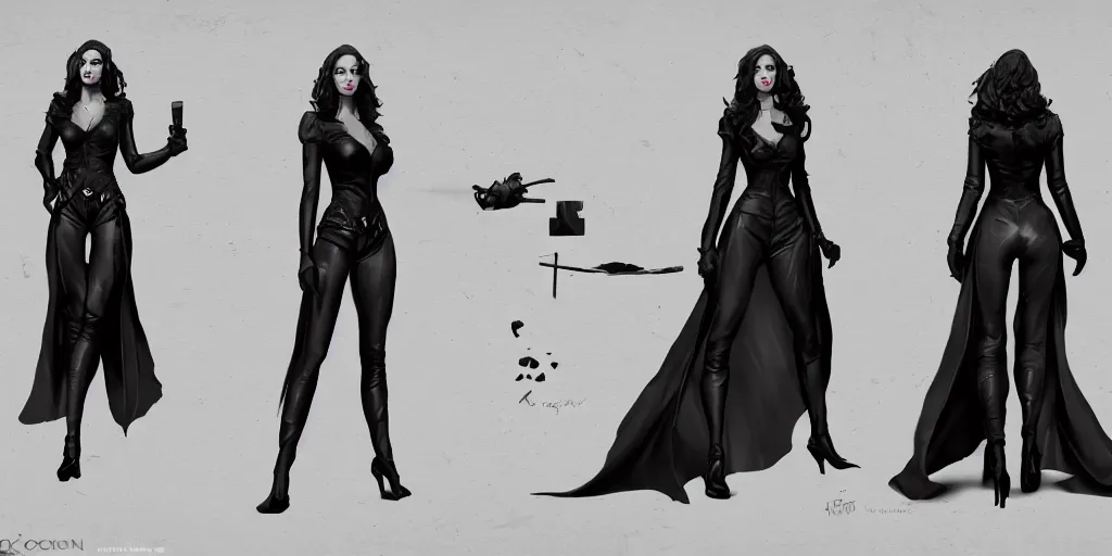 Image similar to noir film beautiful woman, character sheet, concept design, contrast, hot toys, milo manara, kim jung gi, greg rutkowski, zabrocki, karlkka, jayison devadas, trending on artstation, 8 k, ultra wide angle, pincushion lens effect