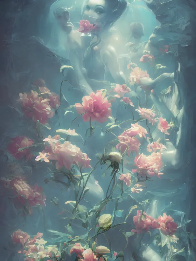 Prompt: retro painting of surreal waiim flower, by ross tran, highly detailed, hyperrealism, excellent composition, cinematic concept art, dramatic lighting, trending on artstation