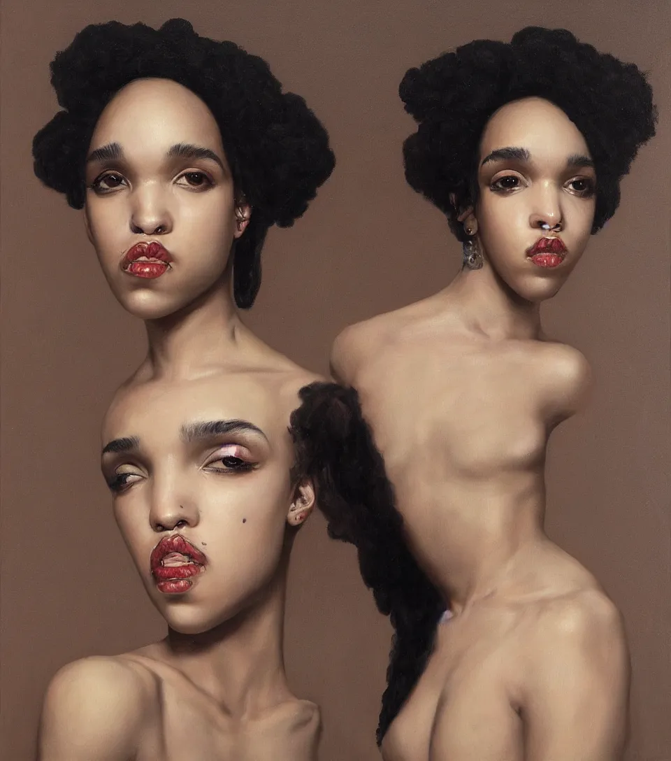 Image similar to oil painting of fka twigs in the style of roberto ferri