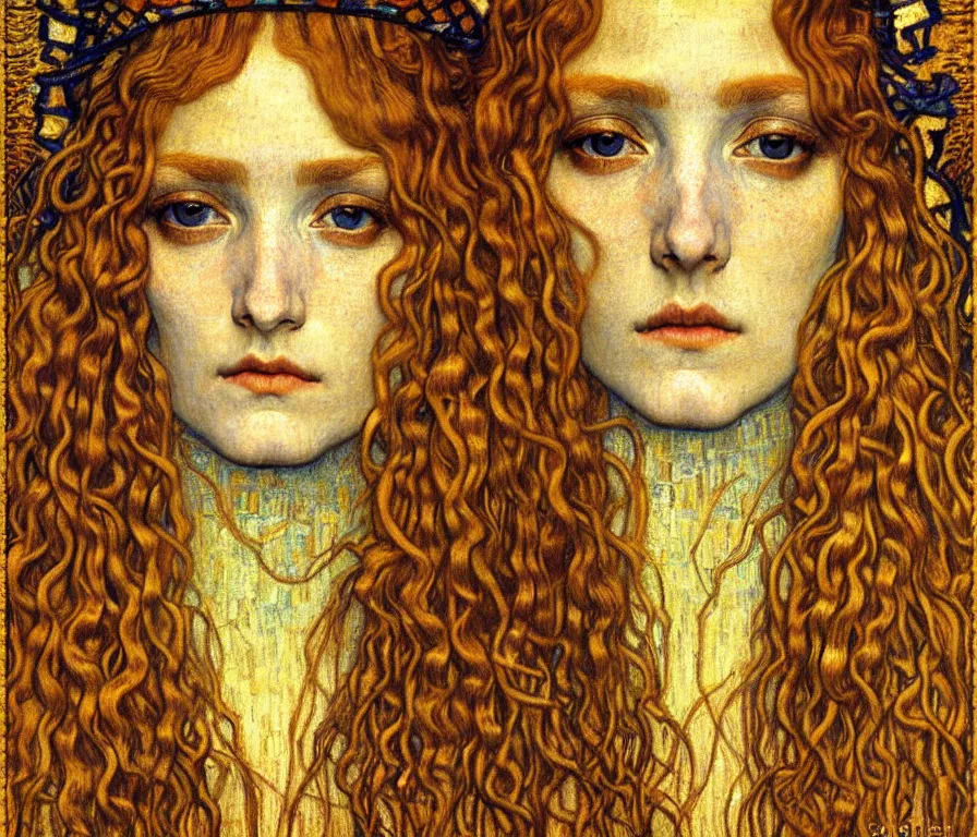 Image similar to detailed realistic beautiful young medieval queen face portrait by jean delville, gustav klimt and vincent van gogh, art nouveau, symbolist, visionary, gothic, pre - raphaelite, muted earthy colors, desaturated