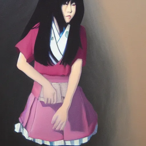 Prompt: a painting of Japanese schoolgirl, clothed, cinematic