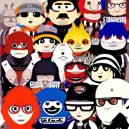 Image similar to illustration of youppi in a gang with all nhl mascots by ilya kuvshinov katsuhiro otomo