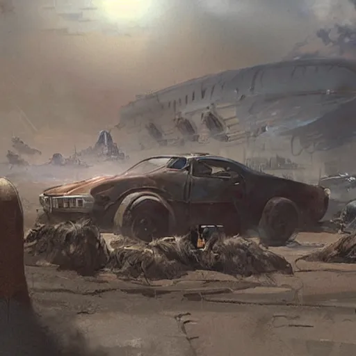 Prompt: “matte painting of mad max by craig Mullins”