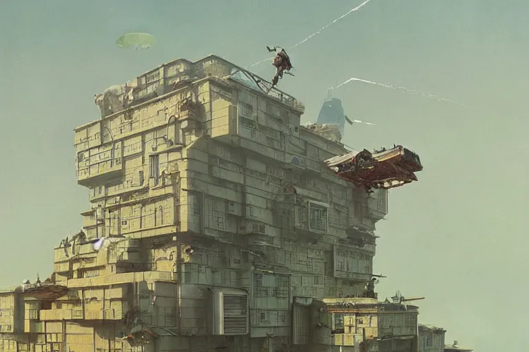 Prompt: man falling from the top of the building, wide shot, sci fi, art by mike winkelmann, trending on cgsociety, retrofuturism, darksynth, sci - fi, reimagined by beksinski carl spitzweg