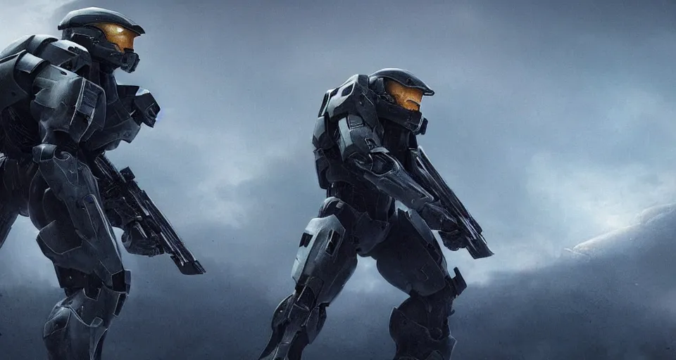 Prompt: a beautiful cinematic photograph by greg rutkowski and denis villeneuve and christopher nolan, halo