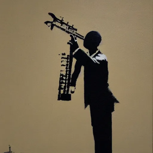 Prompt: a painting of a clarinet, by Banksy