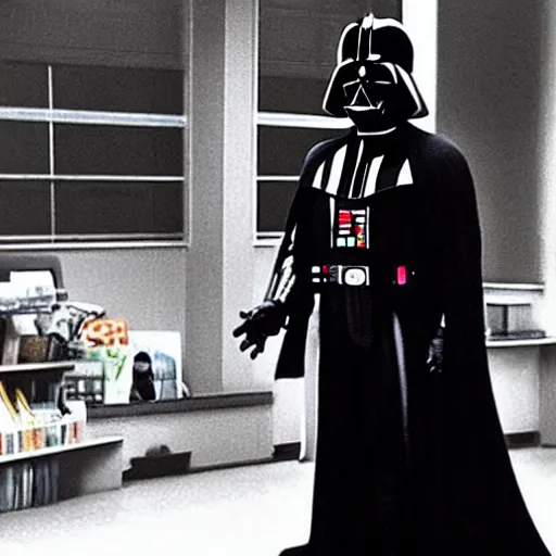 Image similar to “photo of Darth Vader as school principal, movie scene”