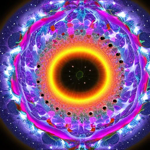 Prompt: the cosmic fractal core that underlies the universe illuminated by the souls of the dead