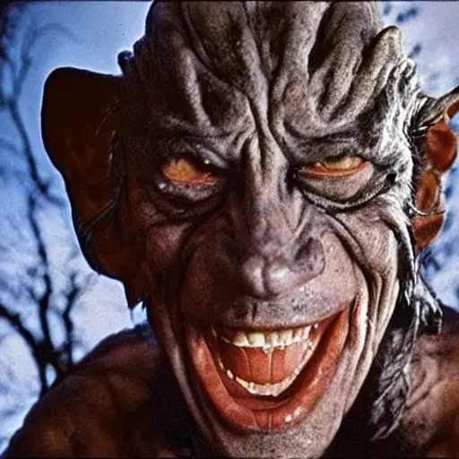 Prompt: jim varney in pain transforming under the full moon into a werewolf, full terror on his face. award winning stunning photography