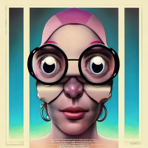 Image similar to lofi monkey in front of a mirror reflecting rule 34 expression of a human face, symmetrical hands, doctors mirror, Pixar style by Tristan Eaton Stanley Artgerm and Tom Bagshaw, high detail