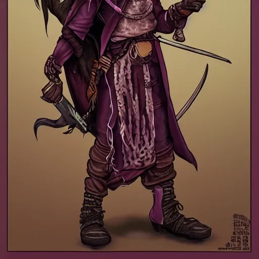 Image similar to a medieval hunter with african ethnicity and dreadlocks, plum color scheme, fantasy character portrait