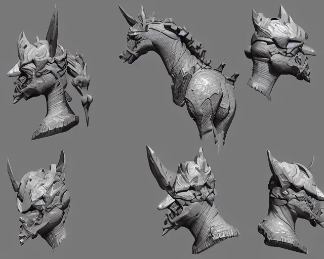 Prompt: 3d sculpt side view of an evil ironwork horse, artstaton, League of Legends, overwatch, digital illustration