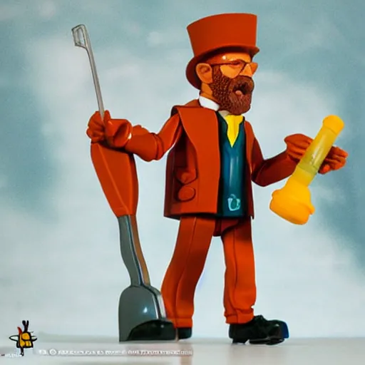 Image similar to werner karl heisenberg cooking crystal meth, stop motion vinyl action figure, plastic, toy, butcher billy style