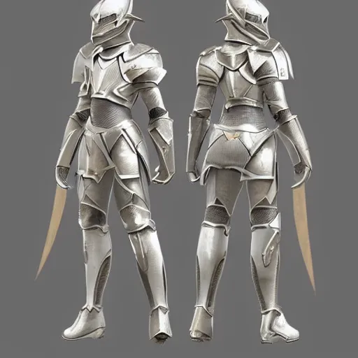 Prompt: angelic armor concept art, very professional, front orthographic, silver armor with thin gold trim, trending on artstation