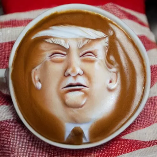 Prompt: donald trump face latte art, hyperrealistic, detailed, award - winning