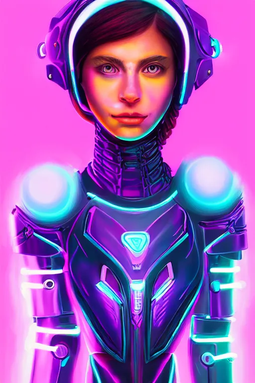 Prompt: portrait of a girl with a biomechanic armor and neon light by Lisa Frank, digital painting, highly detailed, trending on artstation