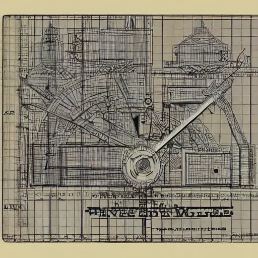 Prompt: a very detailed scheme blueprint of the time machine